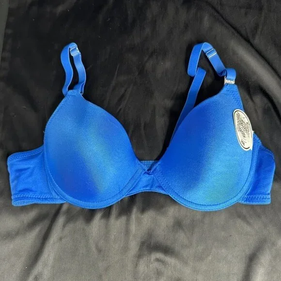 Mopas Intimates Blue Bra Rhinestone Straps Adjustable Straps Underwire - Picture 2 of 9